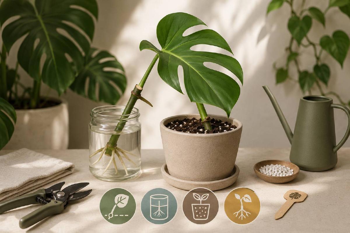 Arrosage d'un monstera en pot avec vérification du substrat