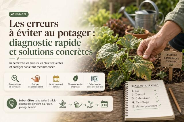 Main de jardinier observant des plants de légumes avec signes de stress au potager
