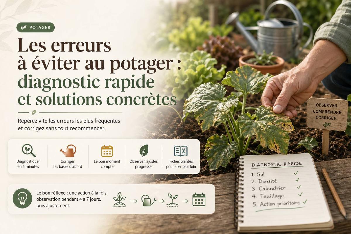 Main de jardinier observant des plants de légumes avec signes de stress au potager