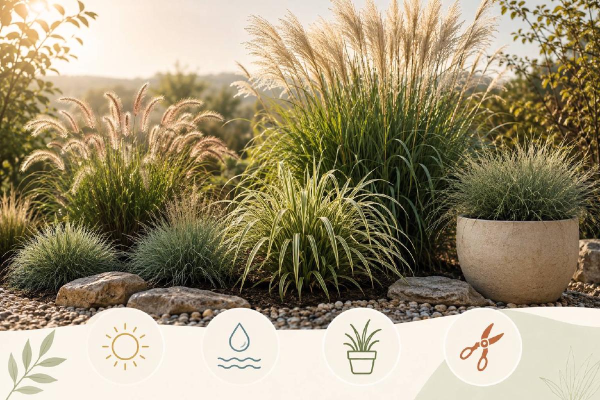 Graminées ornementales plantées en massif selon le soleil et le type de sol
