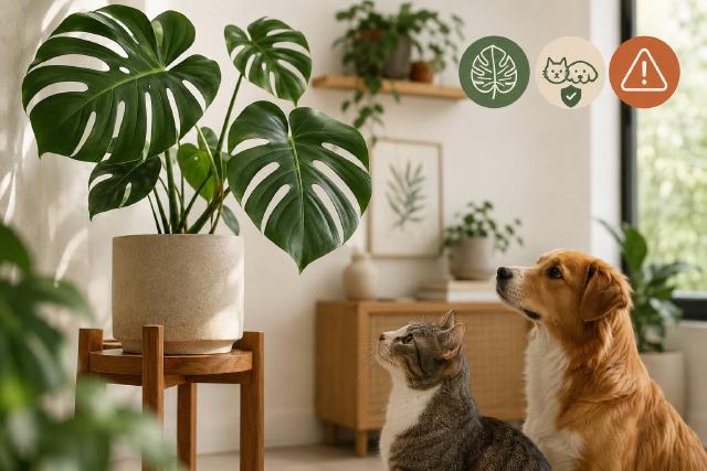 Feuille de monstera en intérieur, à placer hors de portée d'un chat et d'un chien