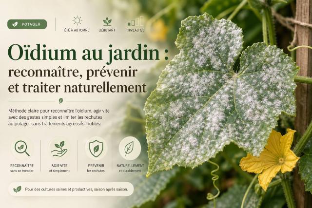 Feuille de cucurbitacée couverte d'oïdium au potager