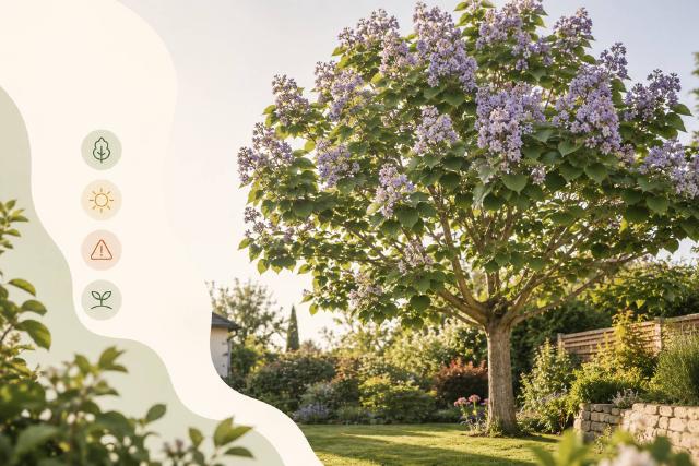 Grand paulownia envisagé comme arbre d'ombrage dans un jardin