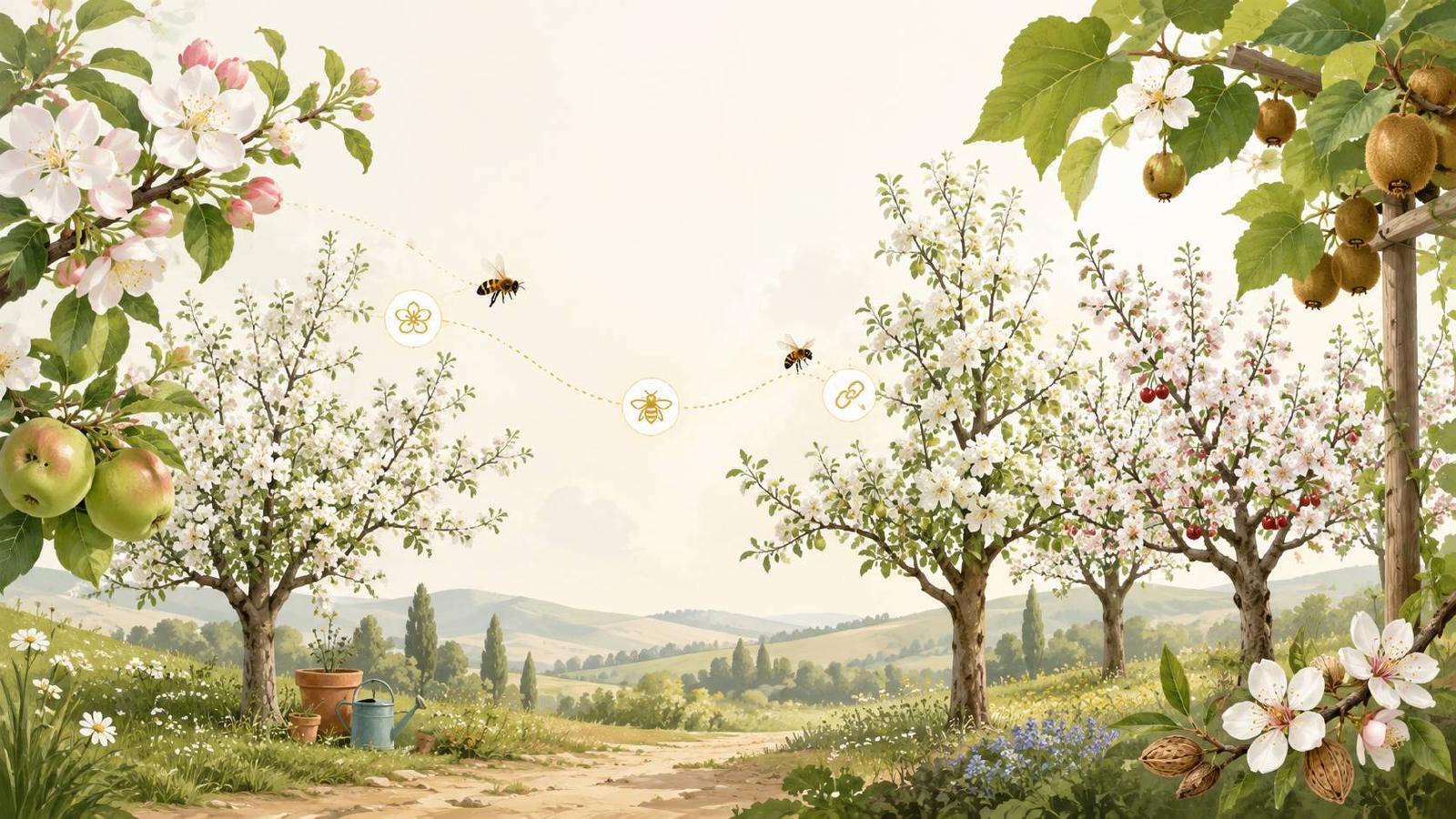 Abeille en train de polliniser des fleurs d'arbres fruitiers