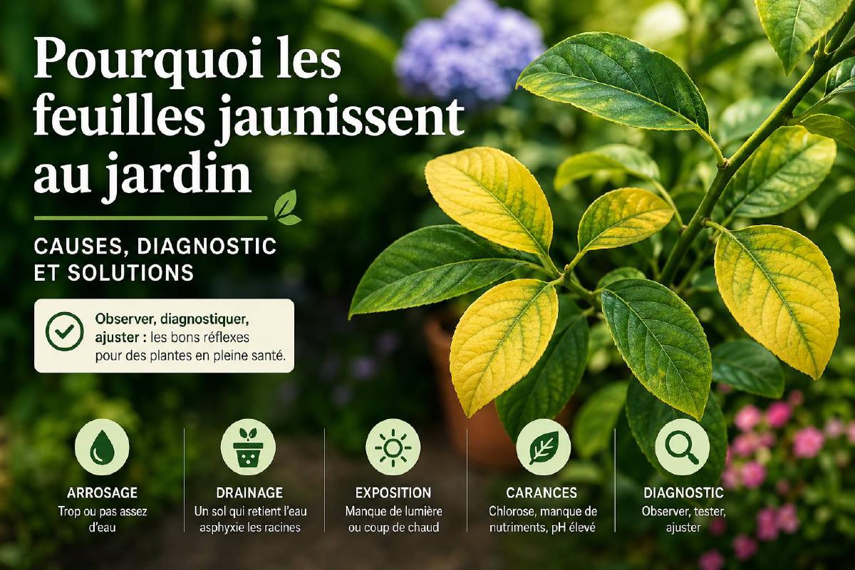 Feuillage de jardin avec jaunissement progressif des feuilles