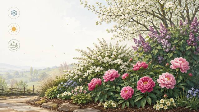 Massif de jardin rustique au printemps dans un climat continental