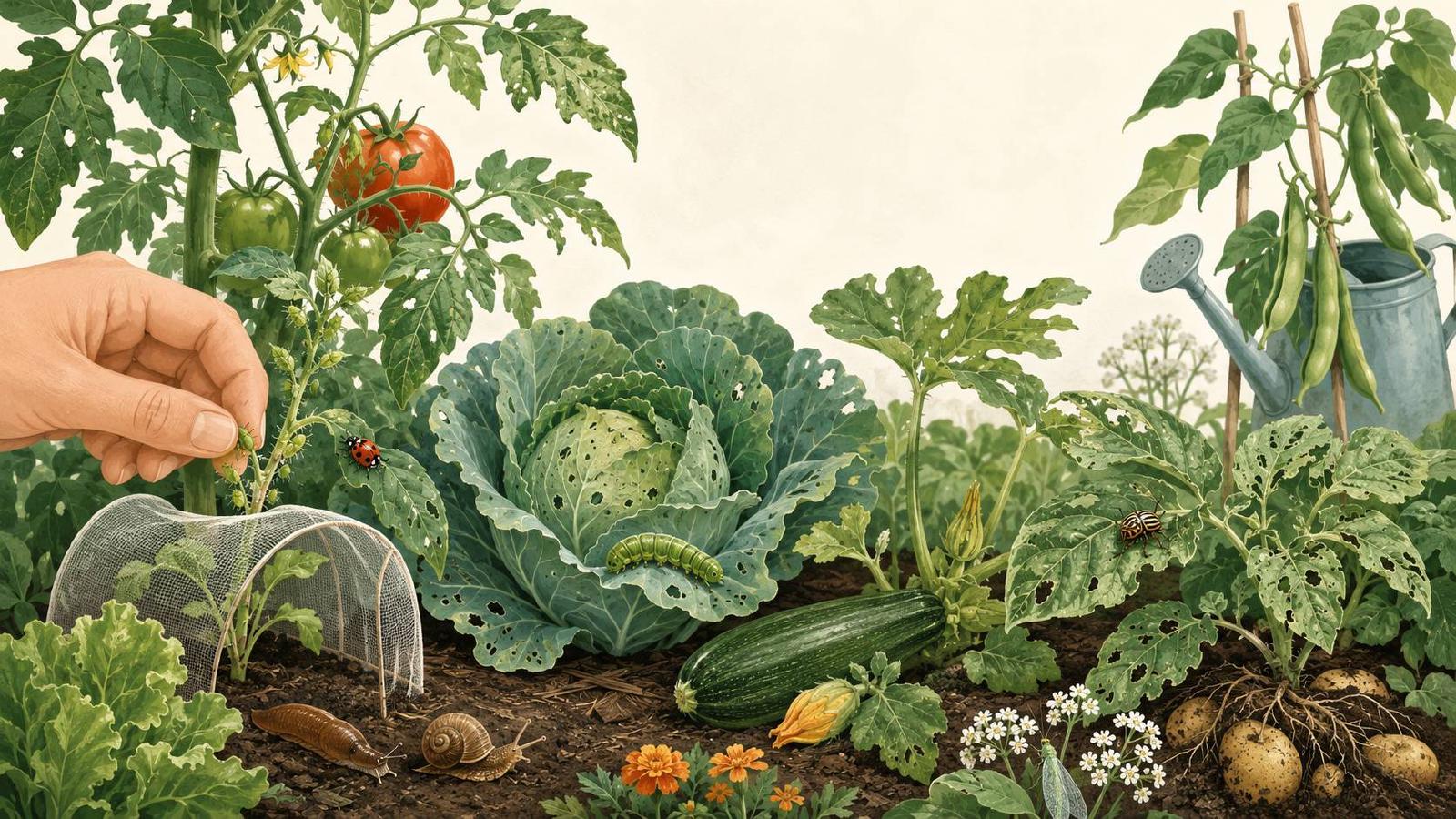 Feuille de potager grignotée montrant des dégâts de ravageurs